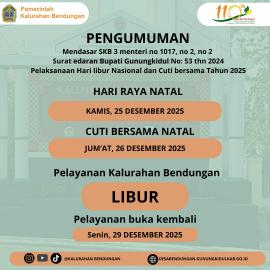 INFORMASI PELAYANAN KANTOR KALURAHAN BENDUNGAN
